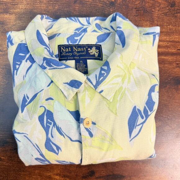 Nat Nast Luxury Originals Hawaiian Shirt Mens Size XL Silk Blend Button Up Camp - Picture 9 of 9